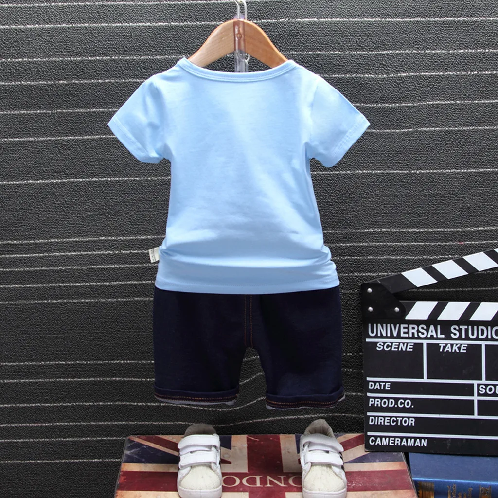 Комплекты одежды для мальчиков детская одежда vetement enfant fille/Детская Однотонная футболка с надписью для маленьких девочек джинсовые шорты с принтом комплект из 2 предметов