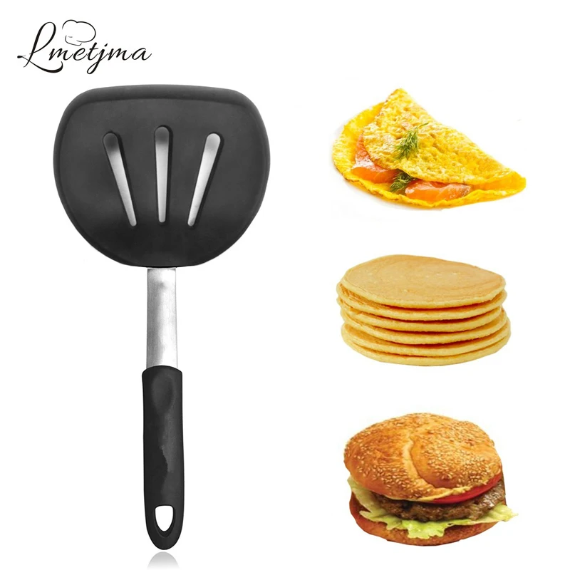 

LMETJMA Silicone Flexible Spatula Turner Wide Non Stick Pancake Turner with Stainless Steel Handle Cooking Turner BPA Free