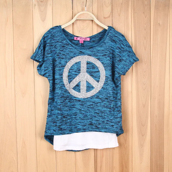 Летний модный комплект одежды из 2 предметов для девочек(Блузка+ майка), футболки для девочек, детские топы, новая блузка для девочек 8-14 лет - Цвет: blue
