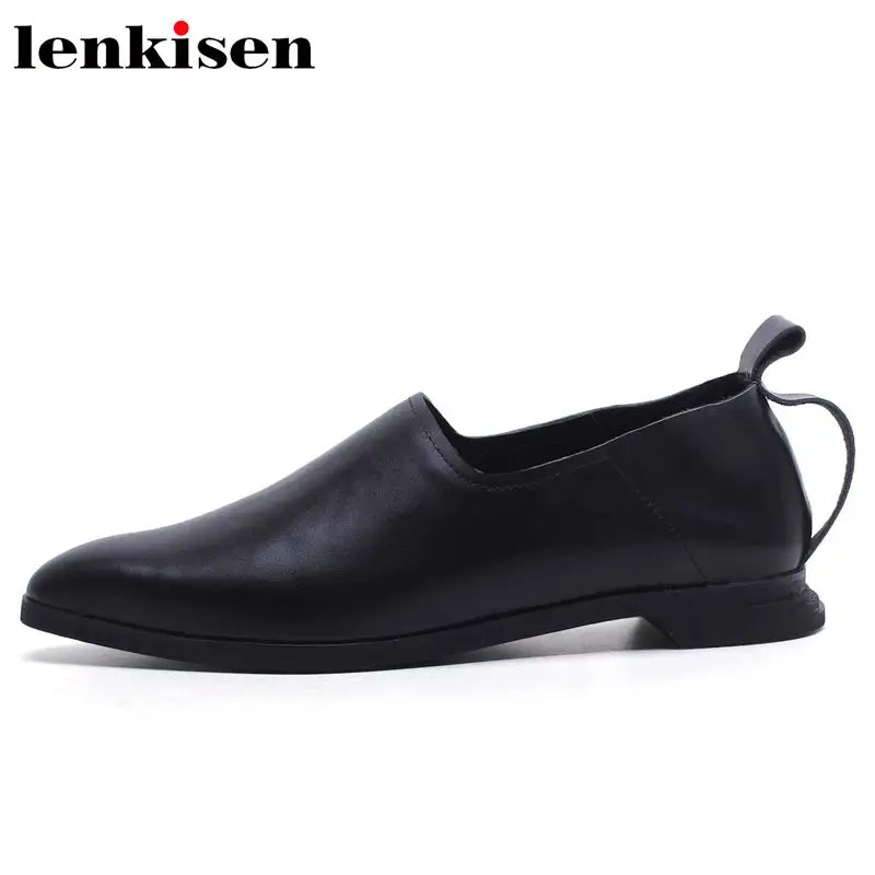 

Lenkisen 2018 neutral oxford plus size solid pointed toe slip on low heels handmade cow leather cozy lazy party woman pumps Lc1