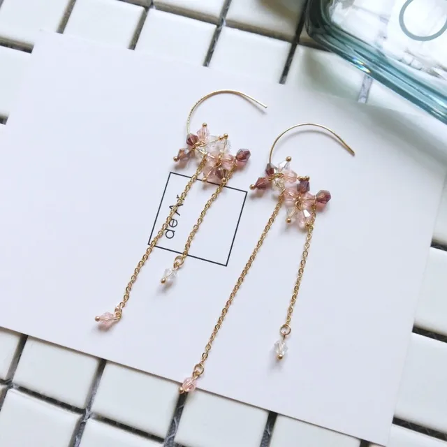 Cheap 2017 New Korean Accessories Crystal Beads Handmade Long Drop Earrings For Women Long Pendients Brincos  Girls Fashion Wedding 