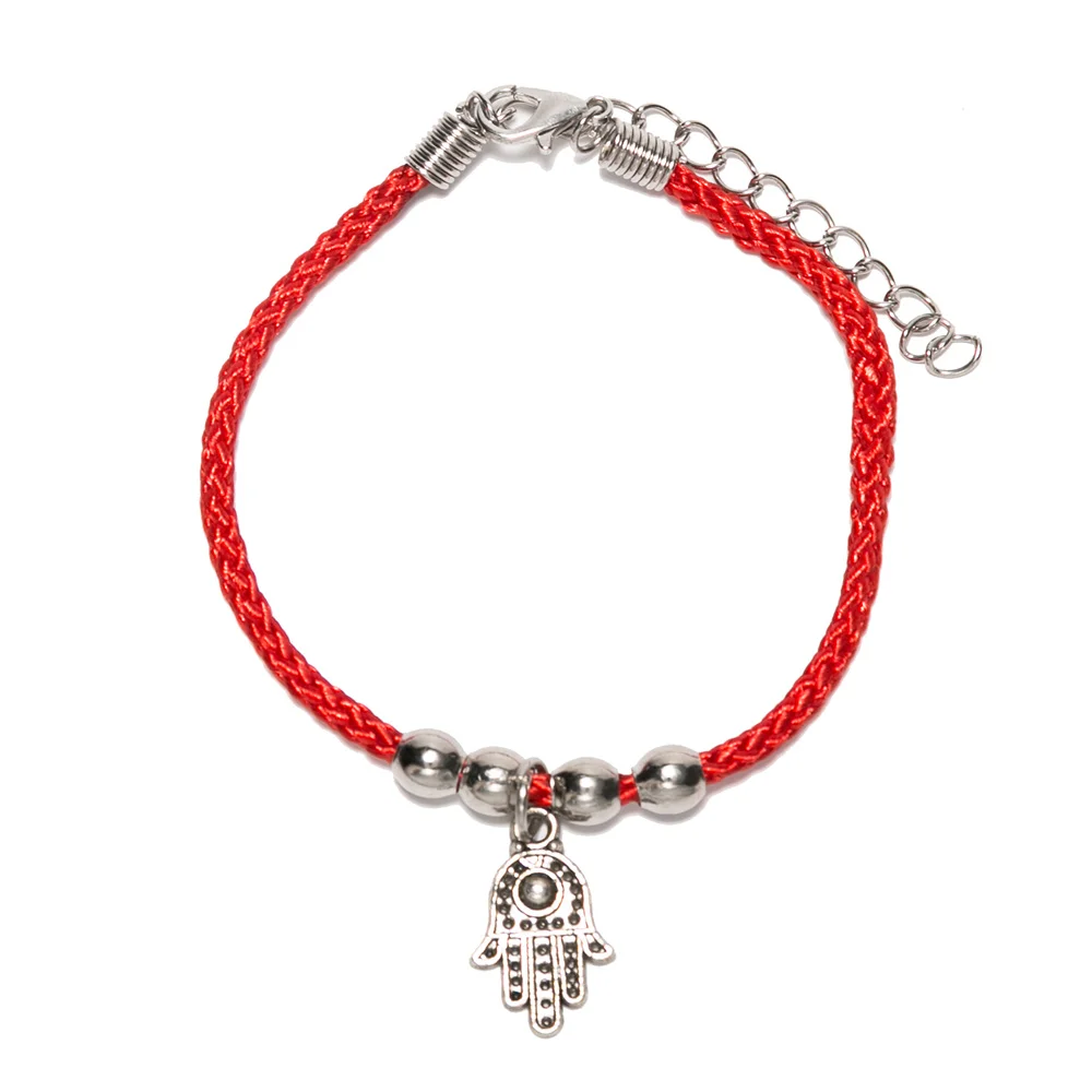 LINDAJOUX Lucky Red Thread амулет в форме руки бусины ChString цепи браслеты для женщин с растягивающейся веревкой браслет