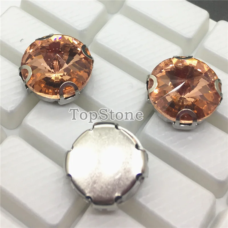 Lt peach TopStone хрустального кабошона Rivoli с Sew On Stone с схватка Круглый пришить D коготь Украшенные стразами со стеклянными блестками страз для одежды сумки - Цвет: Lt peach