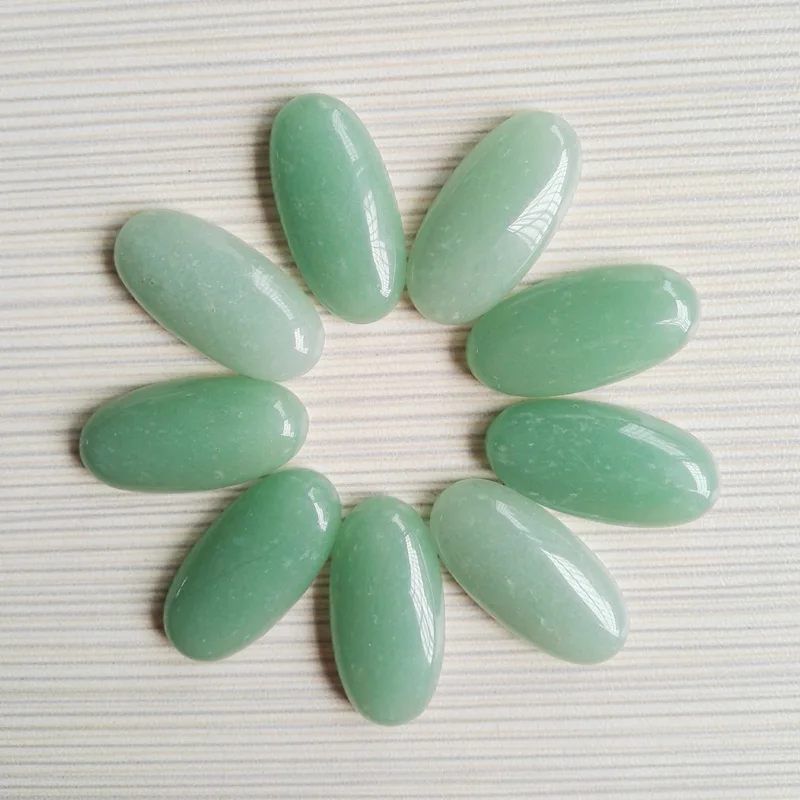 Free shipping 20pcs/Lot natural Green Aventurine Stone beads oval CAB Cabochon size 15x30mm for jewelry necklace making