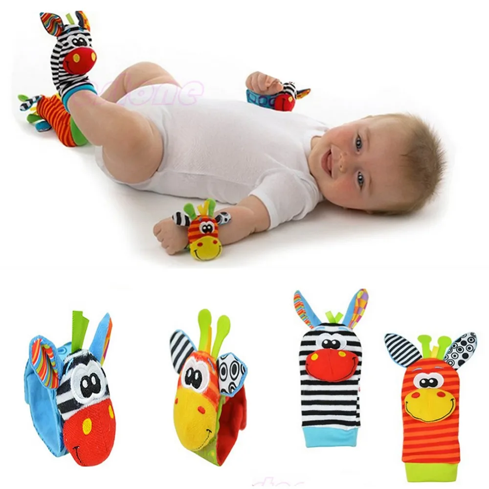 1pc Infant Baby Kids Boy Cute Animal Hand Wrist Bells Foot Sock Rattles Soft Toys