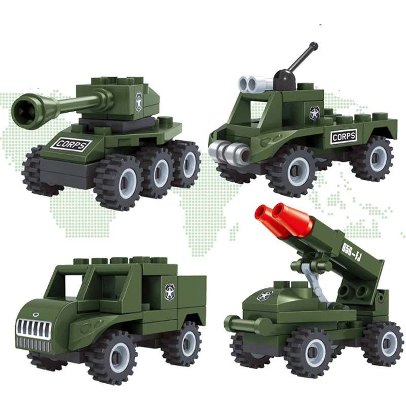 

4 Pcs a Set Plastic Toy Tank Rocket Launcher Military Matching Blocks Buliding Bricks