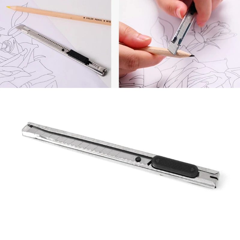 

Utility knife Slim Snap Off Blade Silver Stainless Steel Retractable Razor Tool Diy Art Cutter Knife Stationery School Tools