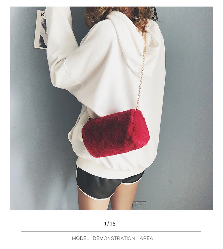 Hot Barrel Shaped Bag Velour Female Chain Handbag Fur Ball Women Purse Crossbody Messenger Shoulder Bags Sac A Main mujer bolsa(34)