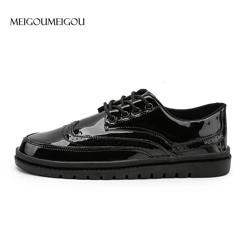 MEIGOUMEIGOU/брендовые Модные мужские кроссовки золотистого цвета; большие размеры 39-46; кожаная повседневная обувь; мужские кожаные кроссовки на плоской платформе с блестками - Цвет: Черный