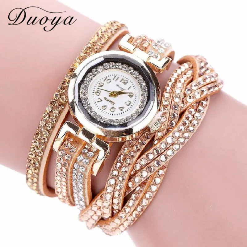 

DUOYA 2018 Fashion Women Watch Luxury Women Gold Bracelet Quartz wrist watch Rhinestone Dress Ladies Clock Relogio Feminino Saat