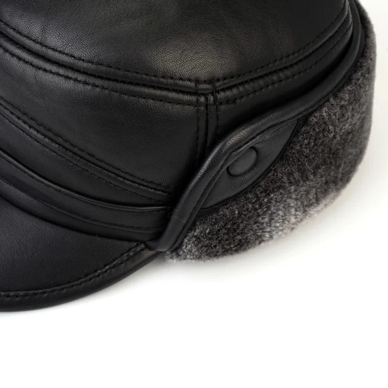 Old Man Hat Old Middle Age Men Winter Sheepskin Ear Protection Cap Dad Grandpa Genuine Leather Visor Hats Warm Scarf H7142