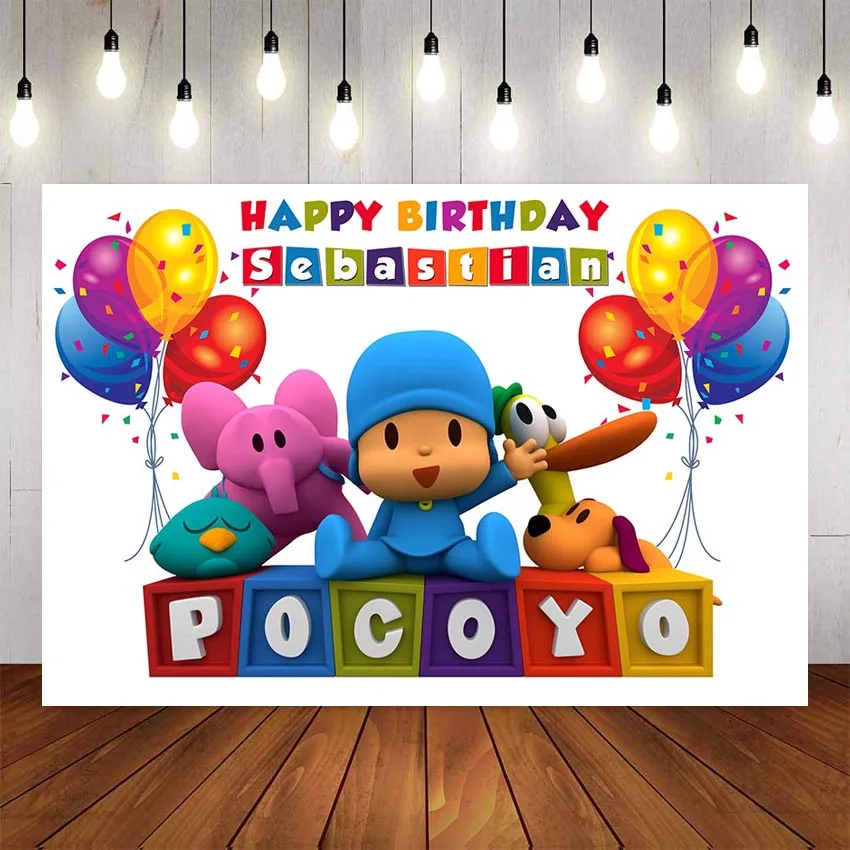 

Photography Backdrop Cartoon Pocoyo Birthday Party Background Colorful Balloon Photo Studio Backdrop Photocall Photo Prop