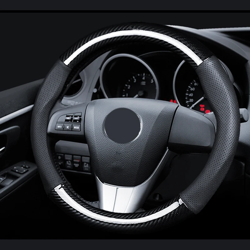 38cm Car Steering wheel Cover 38CM Genuine Leather Carbon Fiber Black Car Steering Wheel Cover 38cm Car Steering wheel Cover 38CM Genuine Leather Carbon Fiber Black Car Steering Wheel Cover
