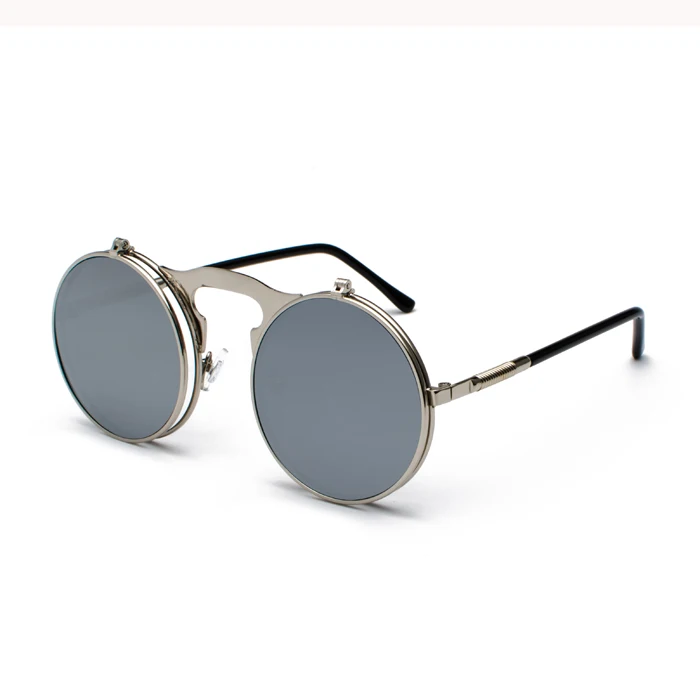 Pro Acme Ретро стимпанк красные солнцезащитные очки круглые флип-ап металлическая оправа очки океанские линзы стимпанк Солнцезащитные очки для женщин и мужчин CC1060 - Цвет линз: C1 Silver mirror