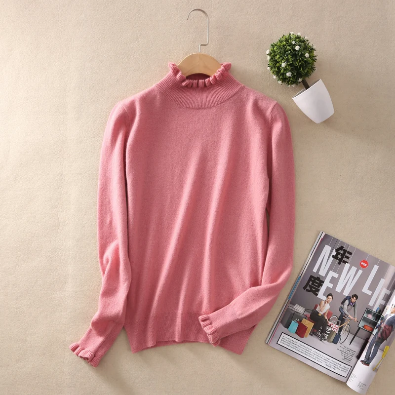 2018 cashmere sweater women's high collar loose pullover short solid color simple and comfortable soft warm sweater-Free shippin