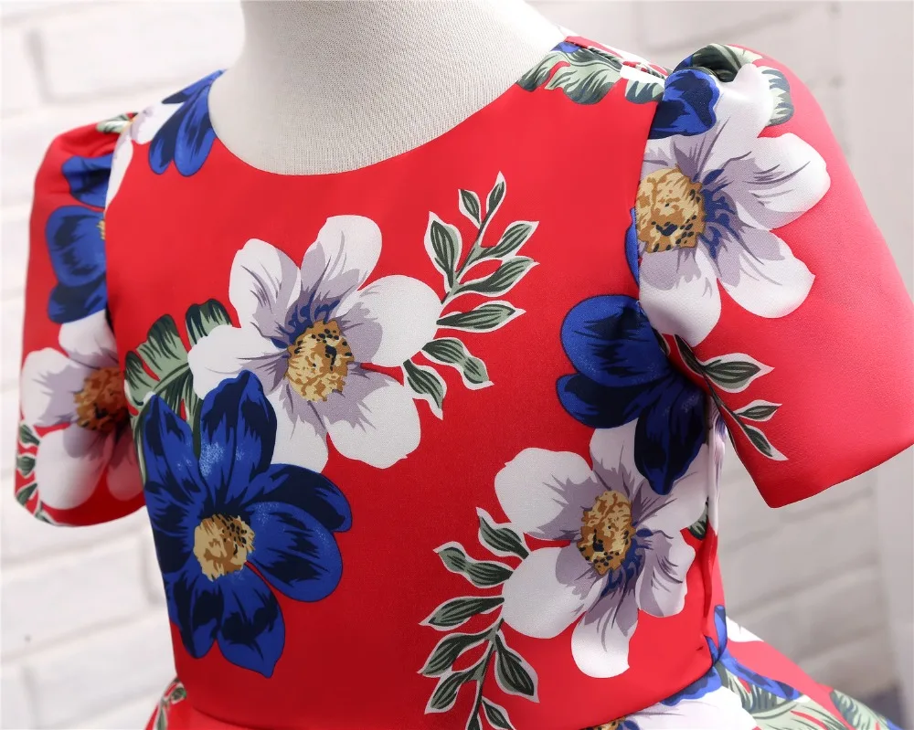 JaneVini 2019 элегантное бальное платье Атласные Платья с цветочным узором для девочек короткий рукав принт узор молния сзади по колено для