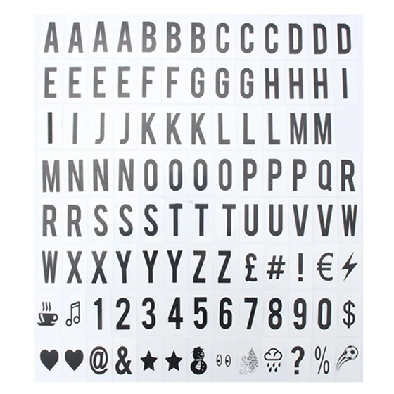 

104pcs Cinematic Lightbox Replacement Letters & Numbers Signs black for A4 Light Up Letter Box Sign Message Board 65.4x35mm(LE