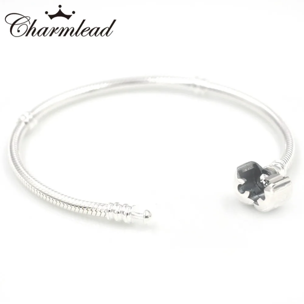 Charmlead 925 браслеты из стерлингового серебра Гладкий цилиндр застежка браслет с шармами браслет шармы подарок