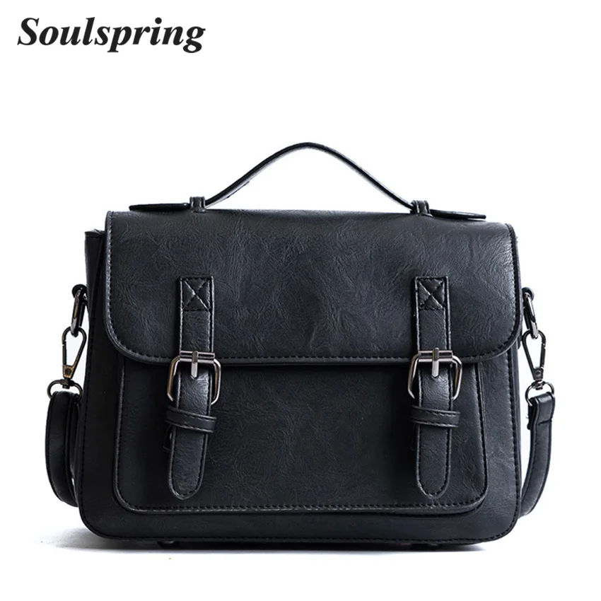 

SOULSPRING Brand Women Messenger Bags Vintage Belts Crossbody Bags For Women 2018 New Tote Bag Ladies Handbags Pu Leather Sac