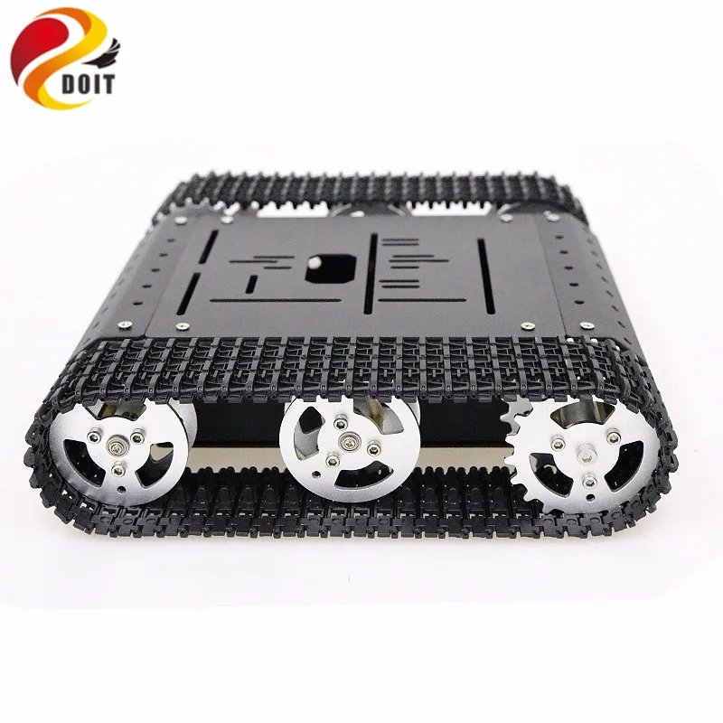  Remote Control Smart Robot Tracked Tank Chassis Kit with Dual DC Motor Aluminum Alloy Frame Wheels 