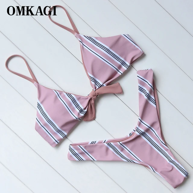 Cheap OMKAGI Brazilian Bikini 2018 Swimsuit Women Swimwear High Pants Bikinis Set Bathing Suit Beachwear Maillot De Bain Femme Biquini