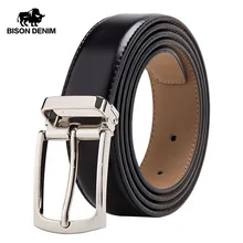 Мужской ремень BISON DENIM из натуральной коровьей кожи, Модный классический винтажный мужской ремень с пряжкой, Роскошный деловой ремень W71123-3B