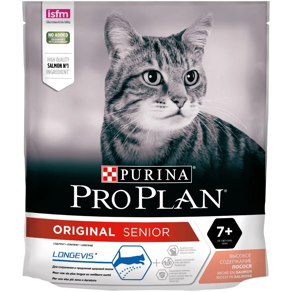 Сухой корм Purina Pro Plan для взрослых кошек старше 7 лет, с лососем, 8 упаковок по 400 г