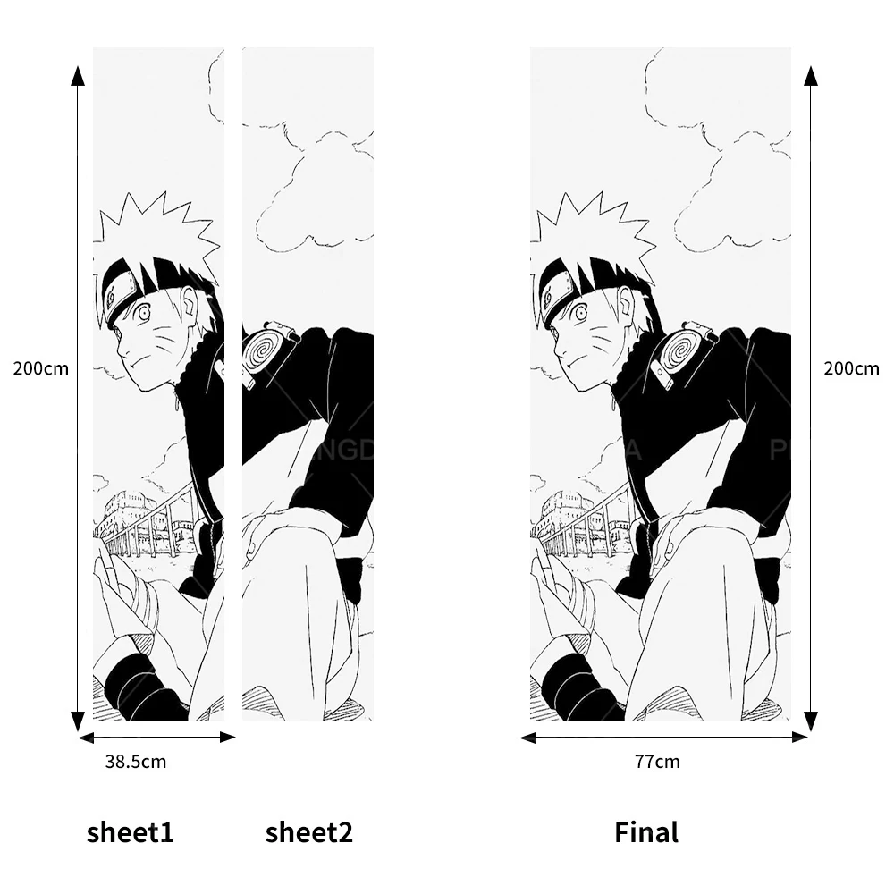 Декоративные наклейки для дома плакат 3D креативный Наруто Аниме дверь стикер черный белый Принт художественная картина водонепроницаемые наклейки на стену детская комната
