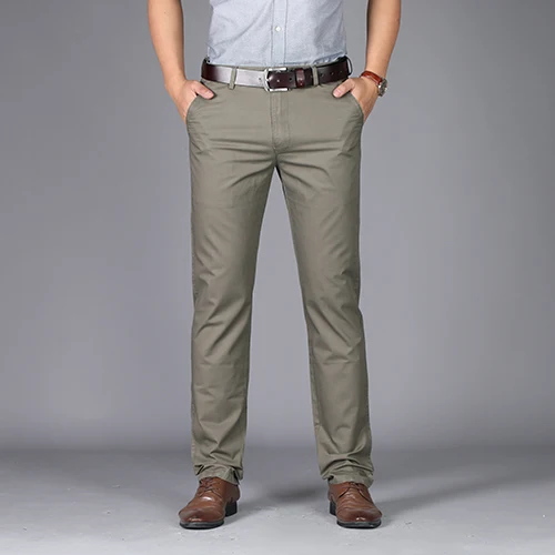 NIGRITY летняя новая мода тонкие прямые мужские деловые повседневные брюки чистый хлопок легкие мужские брюки размера плюс 42 - Цвет: 0927-dark khaki