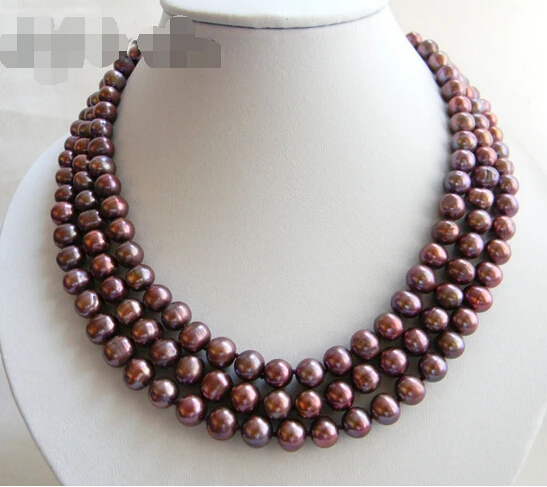

Free shipping >>>>>3Strands 9MM Purple Round Freshwater Pearl SEA MABE Clasp Necklace