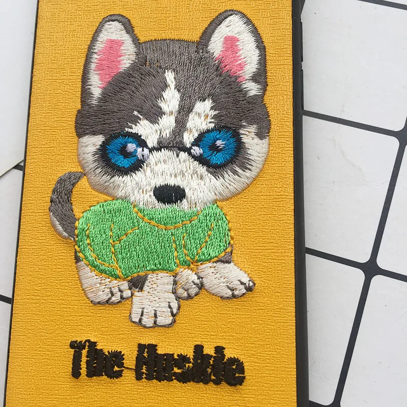 Cute Cartoon Phone Case For iphone X XS Max XR 3D Embroidery Teddy Husky Dogs Duck Pet Fabric Skin Cover For iPhone 6 S 7 8 Plus (13)
