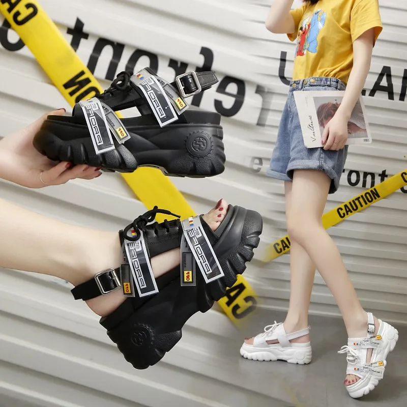 2019 Summer Chunky Sandals Women 8cm Wedge High Heels Shoes Female Buckle Platform Leather Casual Summer Slippers Woman Sandals 2019 Summer Chunky Sandals Women 8cm Wedge High Heels Shoes Female Buckle Platform Leather Casual Summer Slippers Woman Sandals