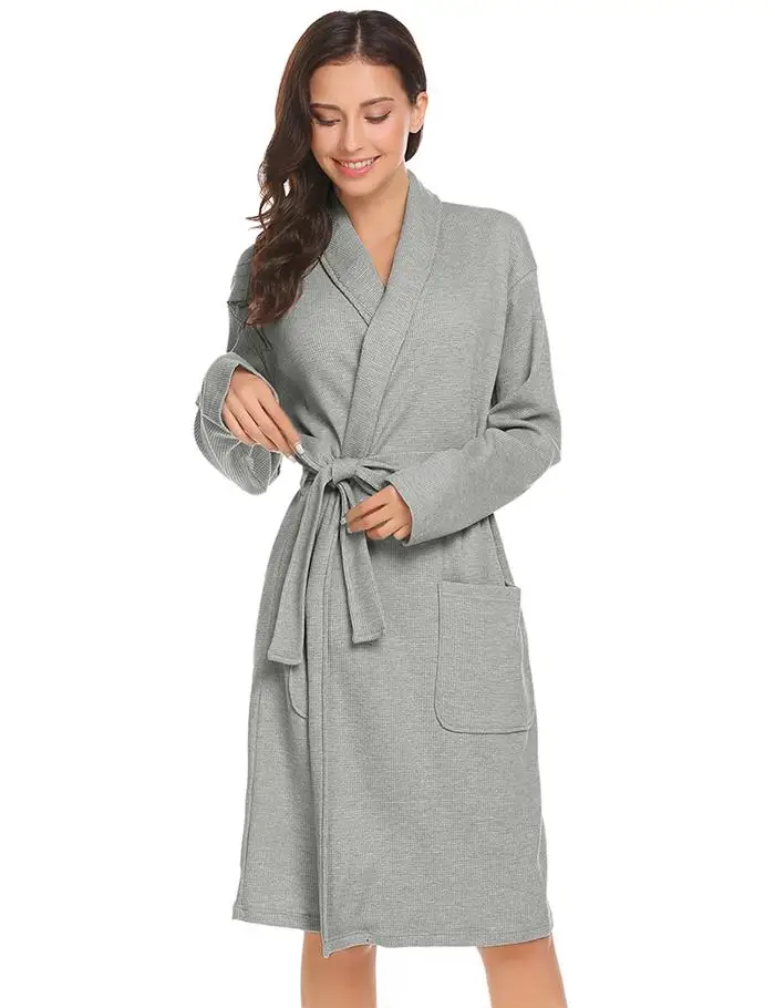 Ekouear, женский халат для сна, шаль, воротник, обёрточная бумага, длинный рукав, халат, пижама с поясом, хлопок, женское кимоно, халат, Халат