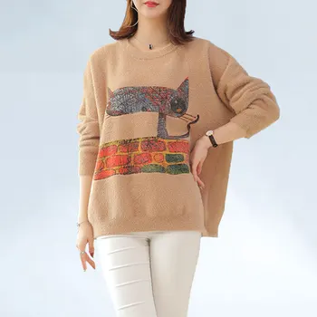 

High Quality Autumn Winter Warm Round neck Mink Cashmere Sweaters Thick Warm Woman Pullover Sweater Oversized casaco feminino