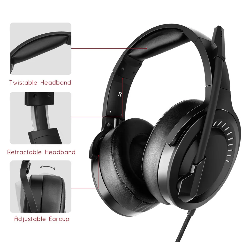 Gaming Headset for PS4,Xbox One Controller,Nintendo Switch(Audio),PC Stereo Noise Cancelling Headphones with Mic,One Key Mute, Volume Control,Soft Earmuffs for Laptop Mac Mobile Gamer,Black  (8)