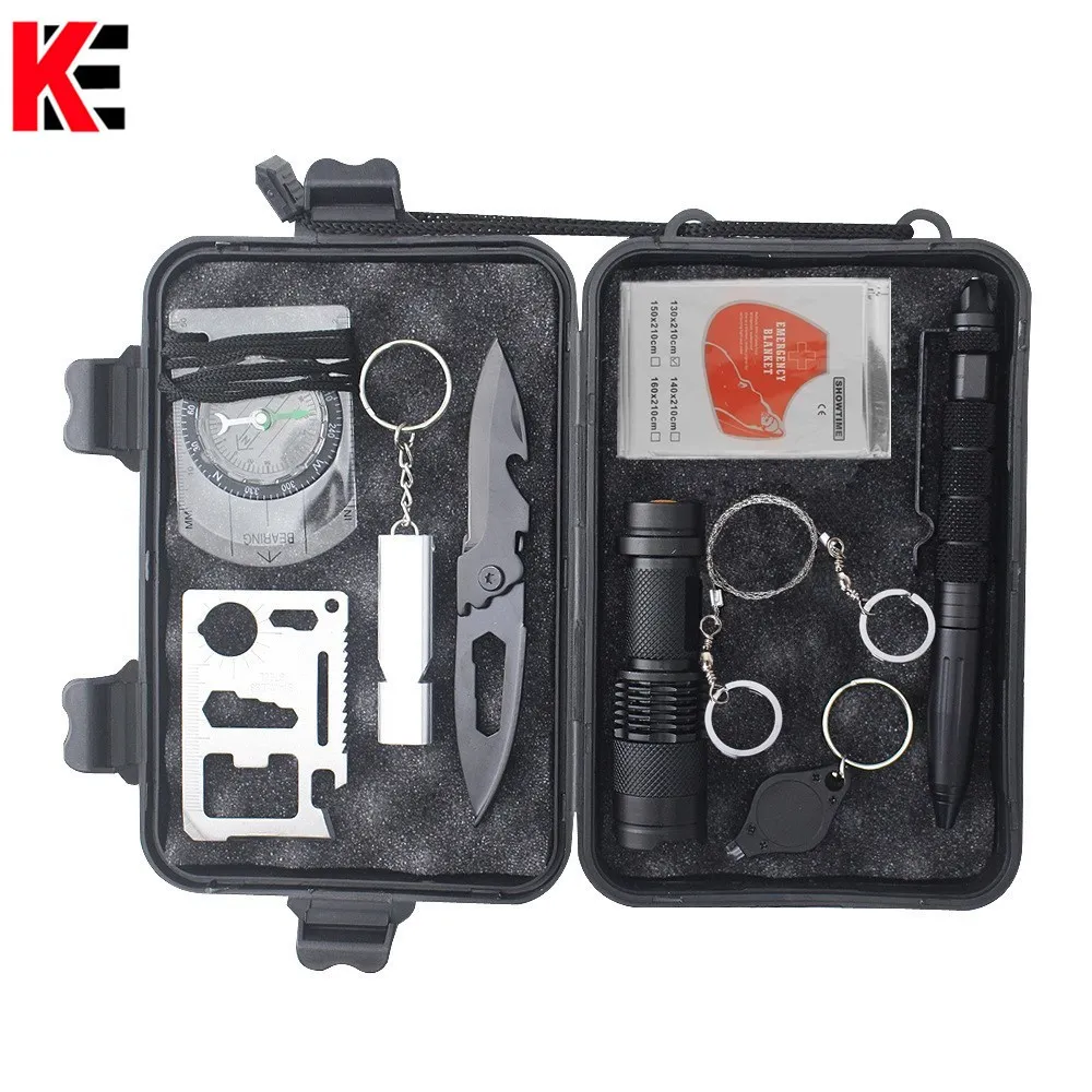 

10 in 1 survival kit Set Outdoor EDC Camping equipment Travel Multifunction First aid SOS Emergency Tactical Pen Flashlight set
