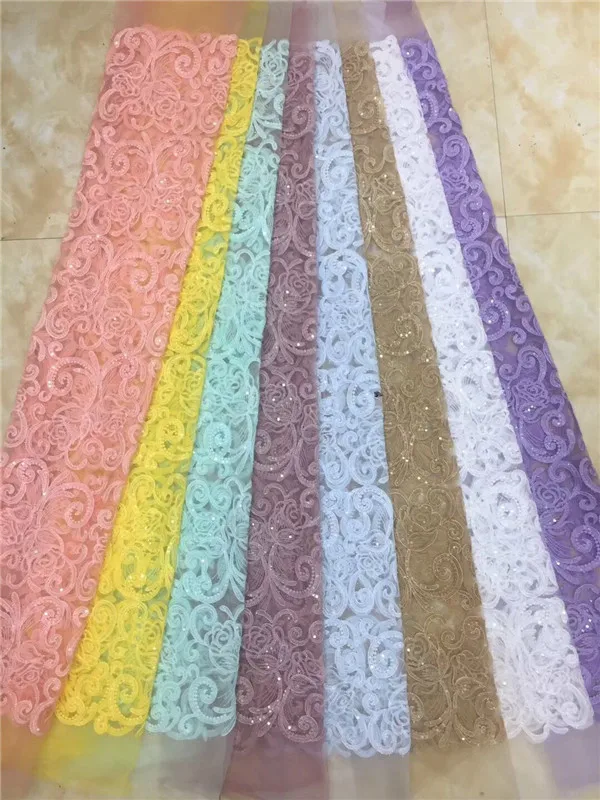 

White 2019 Latest Style French Net Lace Fabric With Beads sequins Appliqued Lace Fabric High Quality Nigerian Lace Fabric gold