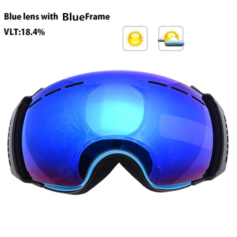 Сноуборд лыжные очки двухслойные противотуманные линзы большое видение фотохромные UV400 Маска Зимний снег Снегоход Лыжные очки Esqui - Цвет: Синий