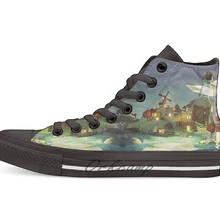 Фэнтези остров в ночное время высокие парусиновые туфли на плоской подошве повседневные кроссовки унисекс Прямая