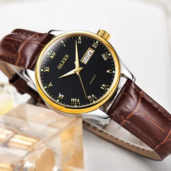 

OLEVS Casual Women Bracelets Watches Leather Watchband Gold Watch Date & Week Steel Belt Waterproof Luminous Woman Wristwatches