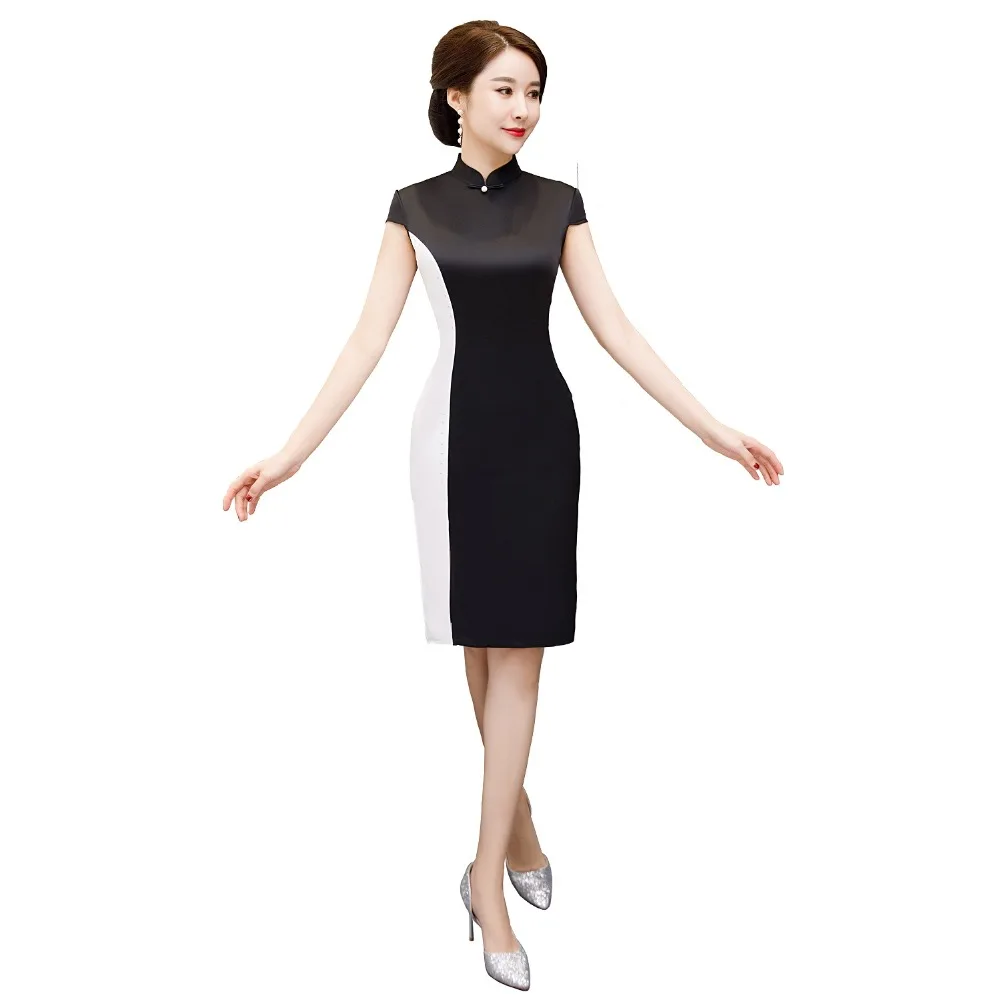 Шанхай история новая продажа черный и белый Qipao длинное китайское платье женское