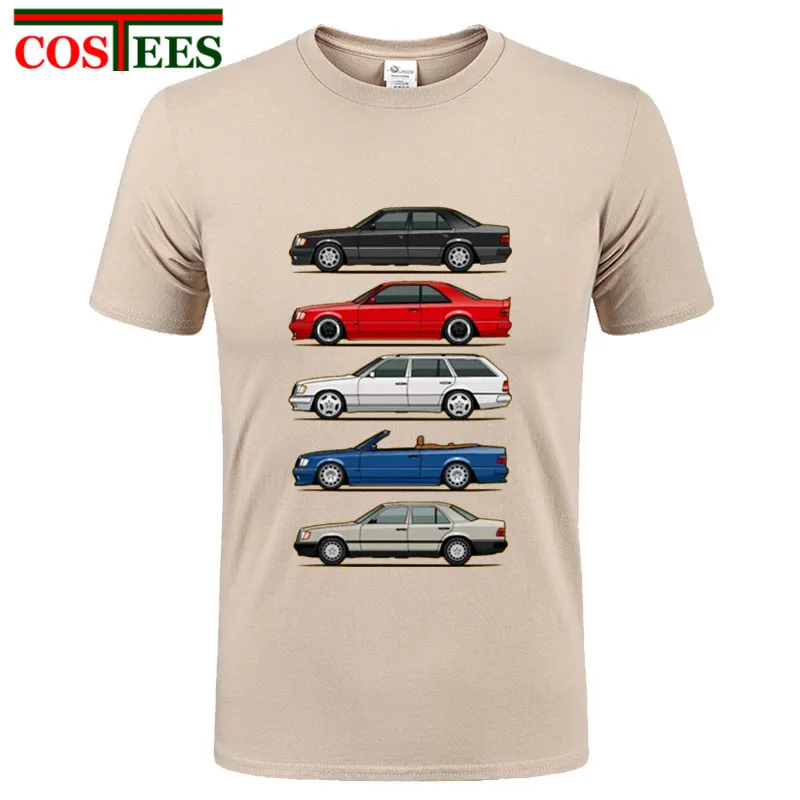 

Funny Stack of Mercedes W124 E Class Men T Shirts Round Collar Tops Short Sleeve O-neck Cotton Clothes Youth Car styling T-shirt