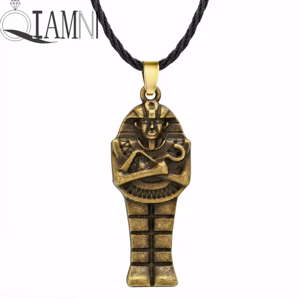 

QIAMNI Antique Bronze Vintage Mummy Necklace Pendant for Women Men Handmade Ethnic Charm Egyptian Jewelry