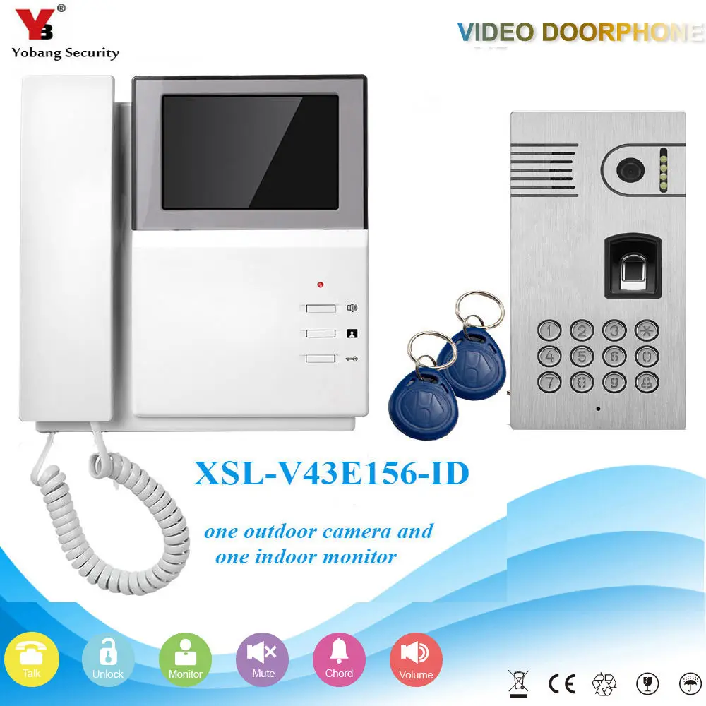 

YobangSecurity Office Home Security Fingerprint Code RFID 4.3 Inch Surveillance Video Door Phone Doorbell Video Intercom Camera
