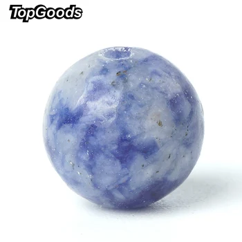 

TopGoods Natural Gemstone Beads Dot Blue-vein Stone Loose Rosary Beads 4/6/8/10mm 15" Round Sodalite Stone For Bracelet Making