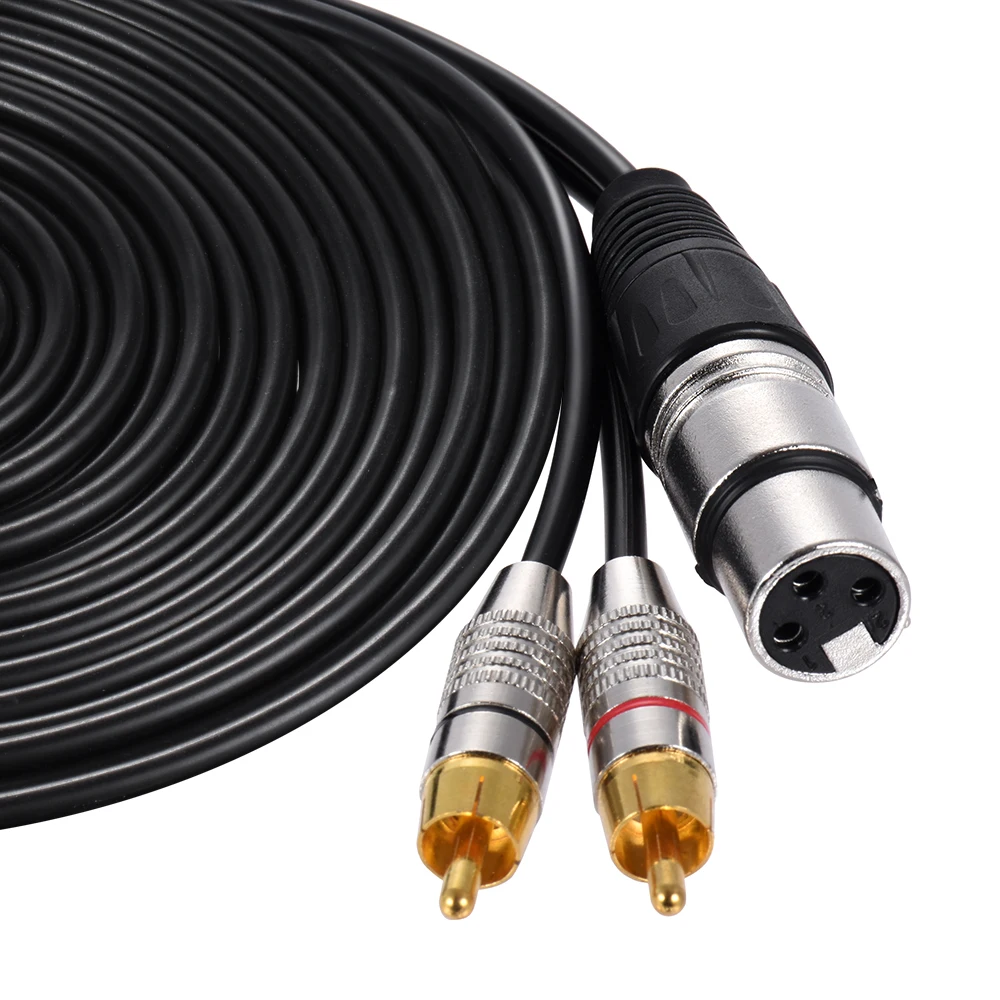 New 1 XLR Female to 2 RCA Male Plug Stereo Audio Cable Connector Y Splitter Durable