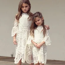 Новое Осеннее кружевное длинное платье принцессы с расклешенными рукавами для девочек, милое белое платье феи в английском стиле для девочек