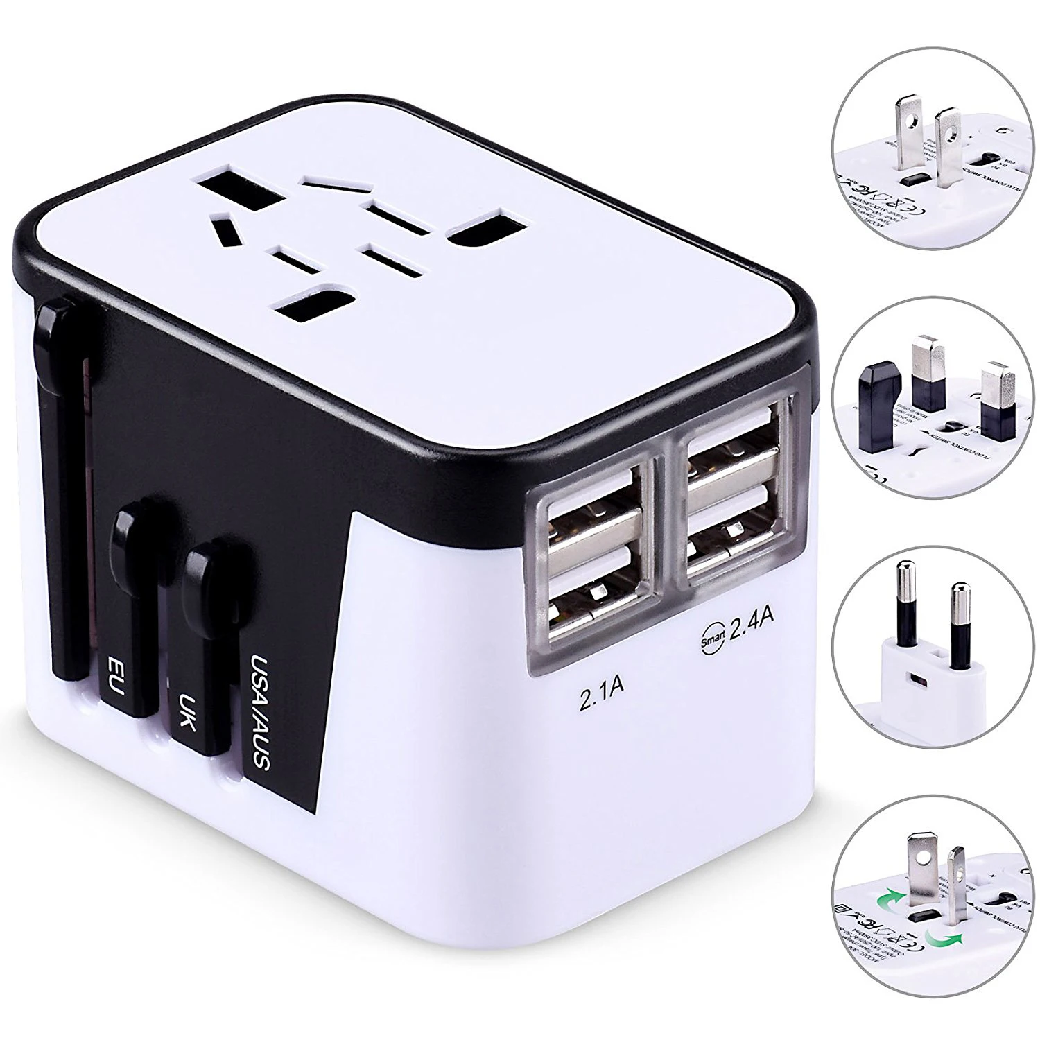 

Travel Adapter International Power Adapter for European Plug Wall AC Charger Socket Universal Sockets with 4 USB Charging Ports