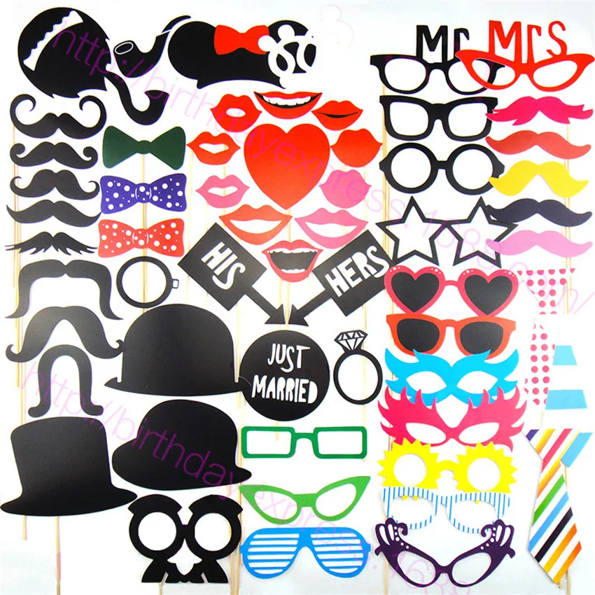 58Pcs/Set Colorful Creative Photo Booth Props Accessories Fun Lip