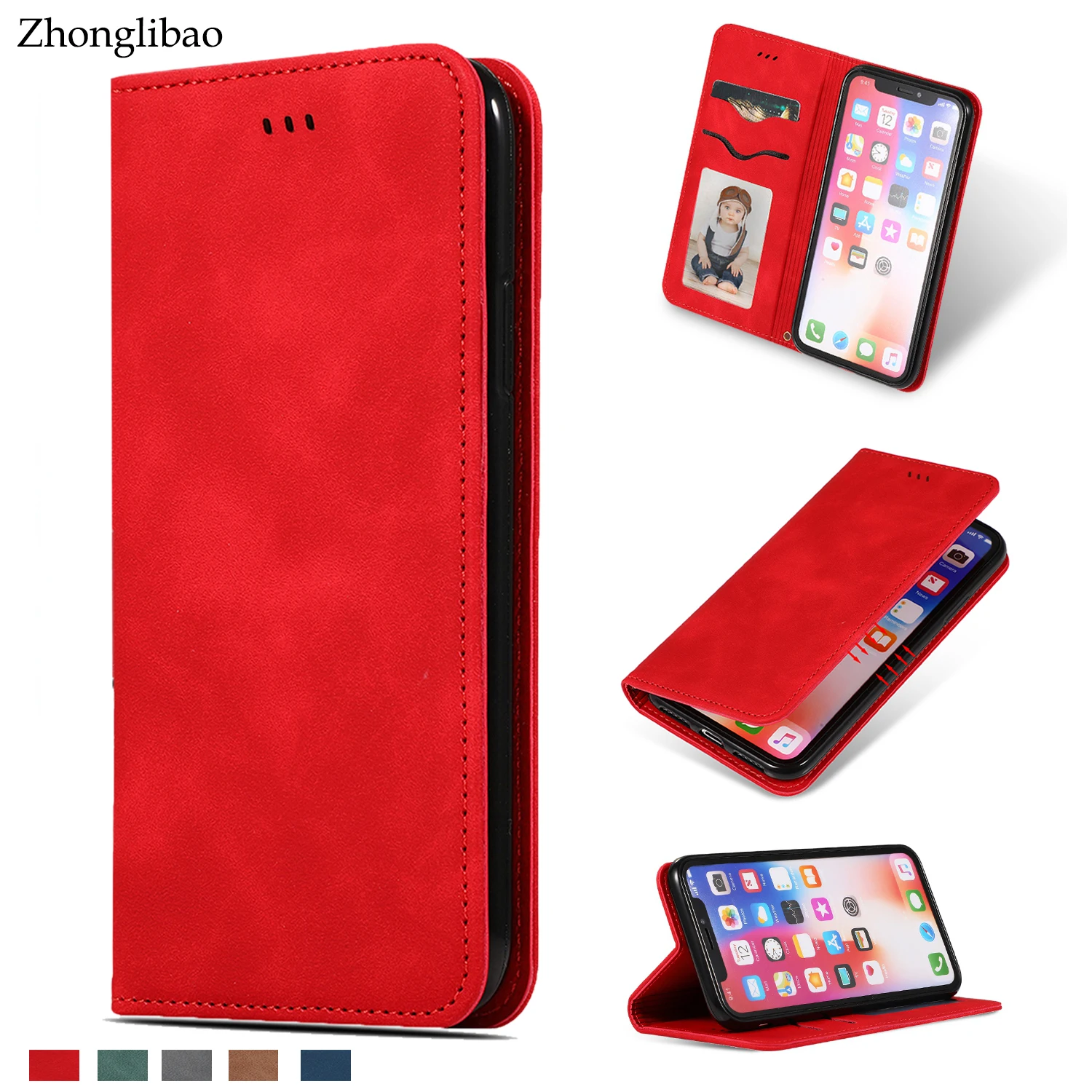 

Luxury Flip Case for Iphone Xr Xs Max X 8 7 6 6s Plus Soft Leather Skin Silicone Magnetic Card Holder Wallet Stand Book Cover